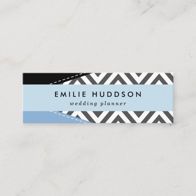Grey Zigzag, Grey Chevron, Zigzag Pattern, Blue Mini Business Card (Front)