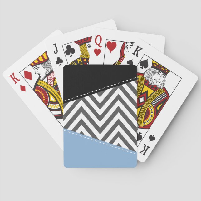 Grey Zigzag, Grey Chevron, Zigzag Pattern, Blue Playing Cards (Back)