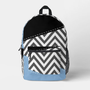 Grey Zigzag, Grey Chevron, Zigzag Pattern, Blue Printed Backpack