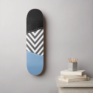 Grey Zigzag, Grey Chevron, Zigzag Pattern, Blue Skateboard
