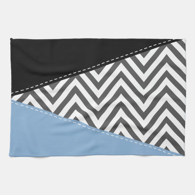 Grey Zigzag, Grey Chevron, Zigzag Pattern, Blue Tea Towel (Horizontal)