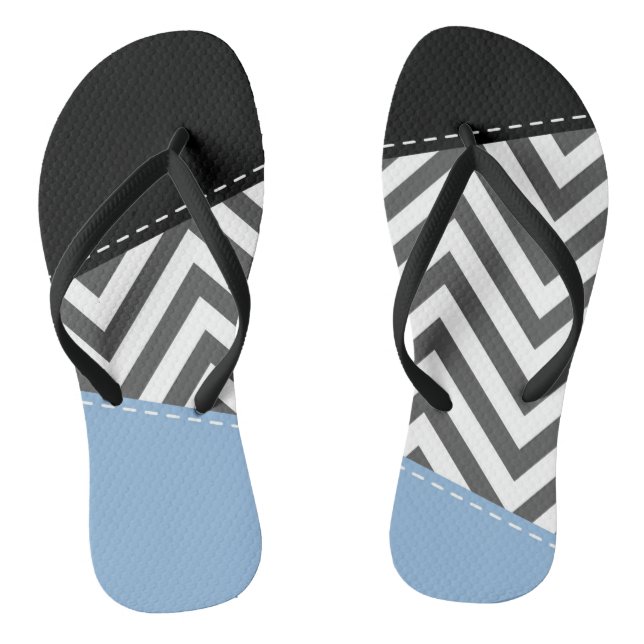 Grey Zigzag, Grey Chevron, Zigzag Pattern, Blue Thongs (Footbed)