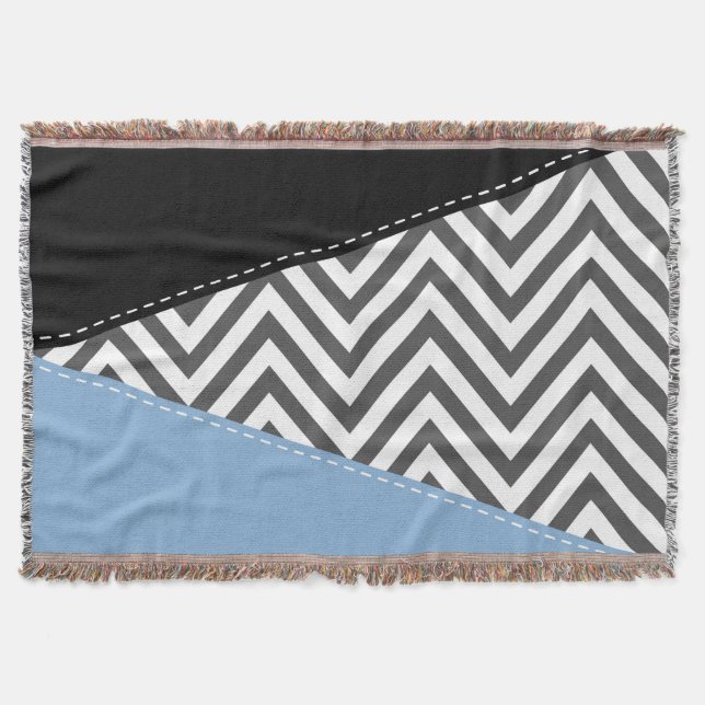 Grey Zigzag, Grey Chevron, Zigzag Pattern, Blue Throw Blanket (Front)
