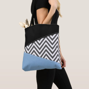 Grey Zigzag, Grey Chevron, Zigzag Pattern, Blue Tote Bag