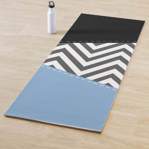 Grey Zigzag, Grey Chevron, Zigzag Pattern, Blue Yoga Mat