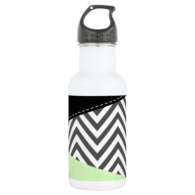 Grey Zigzag, Grey Chevron, Zigzag Pattern, Mint 532 Ml Water Bottle (Front)