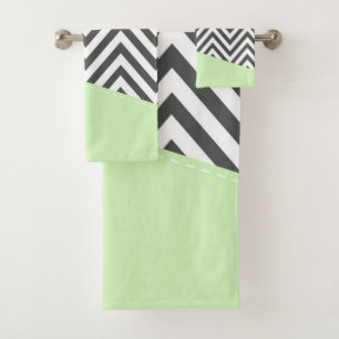 Grey Zigzag, Grey Chevron, Zigzag Pattern, Mint Bath Towel Set