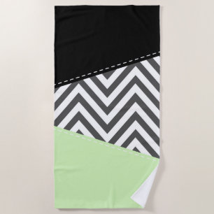 Grey Zigzag, Grey Chevron, Zigzag Pattern, Mint Beach Towel