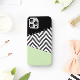 Grey Zigzag, Grey Chevron, Zigzag Pattern, Mint iPhone 11 Case