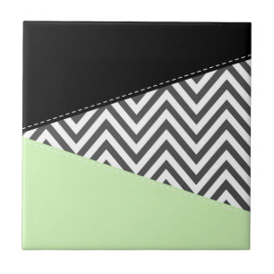 Grey Zigzag, Grey Chevron, Zigzag Pattern, Mint Ceramic Tile