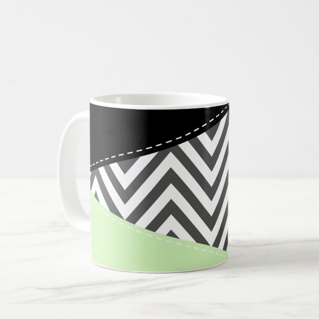 Grey Zigzag, Grey Chevron, Zigzag Pattern, Mint Coffee Mug (Front Left)