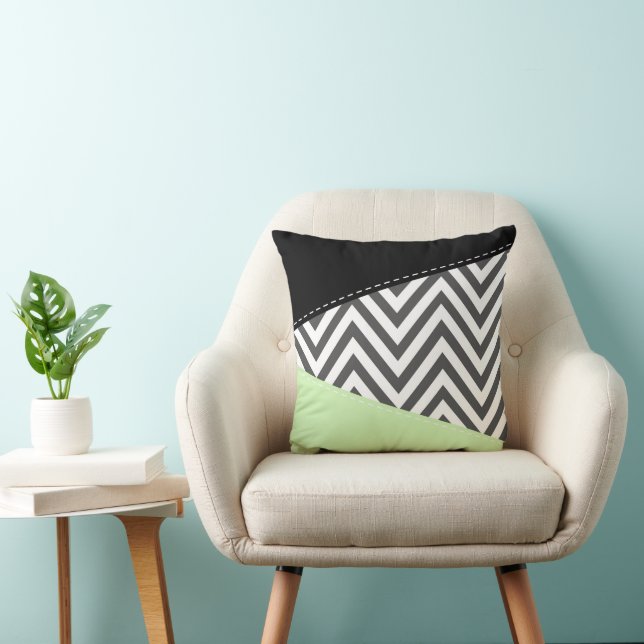 Grey Zigzag, Grey Chevron, Zigzag Pattern, Mint Cushion (Chair)