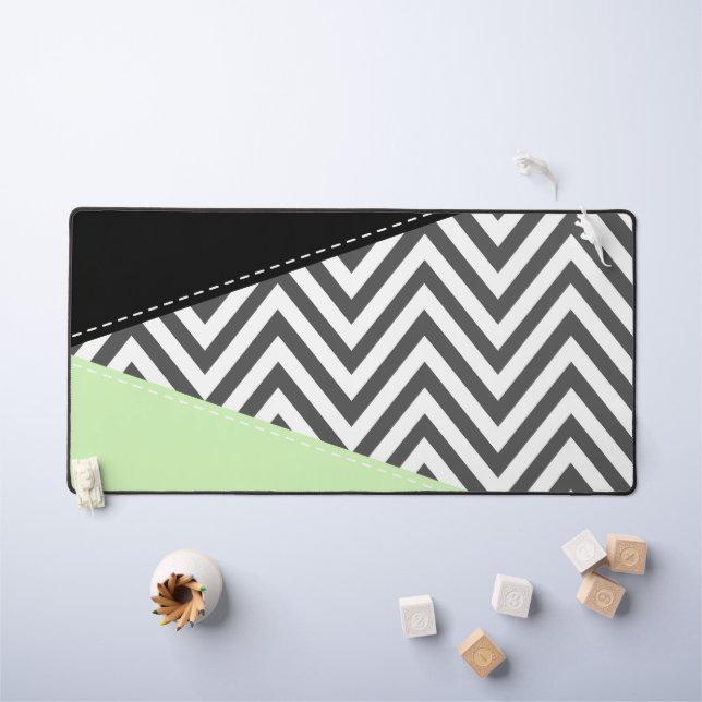 Grey Zigzag, Grey Chevron, Zigzag Pattern, Mint Desk Mat (Kids Table)