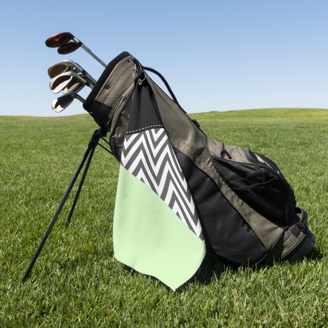 Grey Zigzag, Grey Chevron, Zigzag Pattern, Mint Golf Towel (Green)