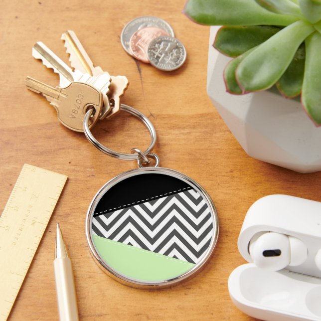 Grey Zigzag, Grey Chevron, Zigzag Pattern, Mint Key Ring (Desk)