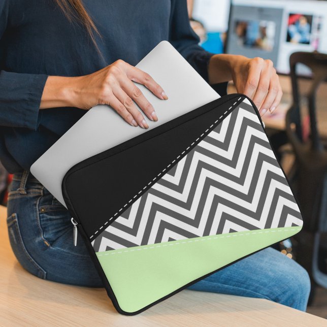 Grey Zigzag, Grey Chevron, Zigzag Pattern, Mint Laptop Sleeve (Creator Uploaded)