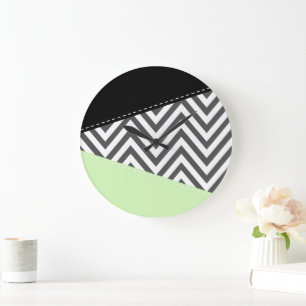 Grey Zigzag, Grey Chevron, Zigzag Pattern, Mint Large Clock
