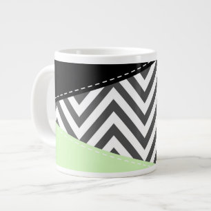 Grey Zigzag, Grey Chevron, Zigzag Pattern, Mint Large Coffee Mug