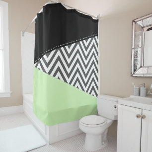 Grey Zigzag, Grey Chevron, Zigzag Pattern, Mint Shower Curtain