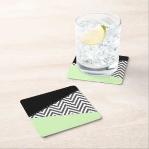 Grey Zigzag, Grey Chevron, Zigzag Pattern, Mint Square Paper Coaster
