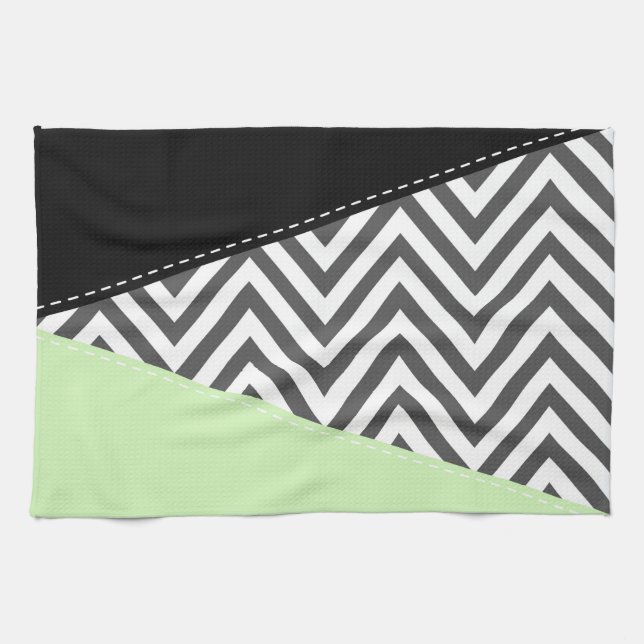 Grey Zigzag, Grey Chevron, Zigzag Pattern, Mint Tea Towel (Horizontal)
