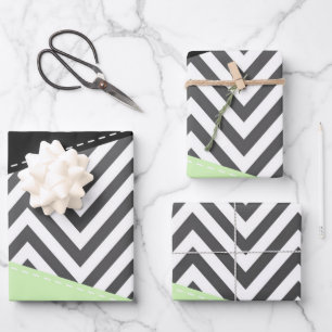 Grey Zigzag, Grey Chevron, Zigzag Pattern, Mint Wrapping Paper Sheet