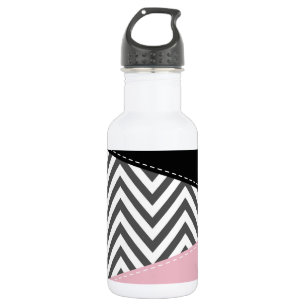 Grey Zigzag, Grey Chevron, Zigzag Pattern, Pink 532 Ml Water Bottle