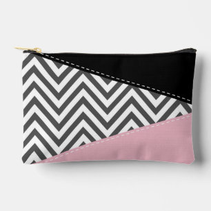 Grey Zigzag, Grey Chevron, Zigzag Pattern, Pink Accessory Pouch