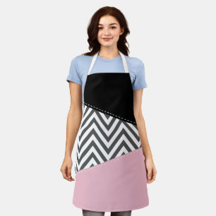 Grey Zigzag, Grey Chevron, Zigzag Pattern, Pink Apron