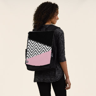 Grey Zigzag, Grey Chevron, Zigzag Pattern, Pink Backpack