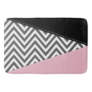 Grey Zigzag, Grey Chevron, Zigzag Pattern, Pink Bath Mat