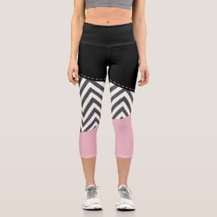 Grey Zigzag, Grey Chevron, Zigzag Pattern, Pink Capri Leggings