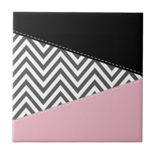 Grey Zigzag, Grey Chevron, Zigzag Pattern, Pink Ceramic Tile