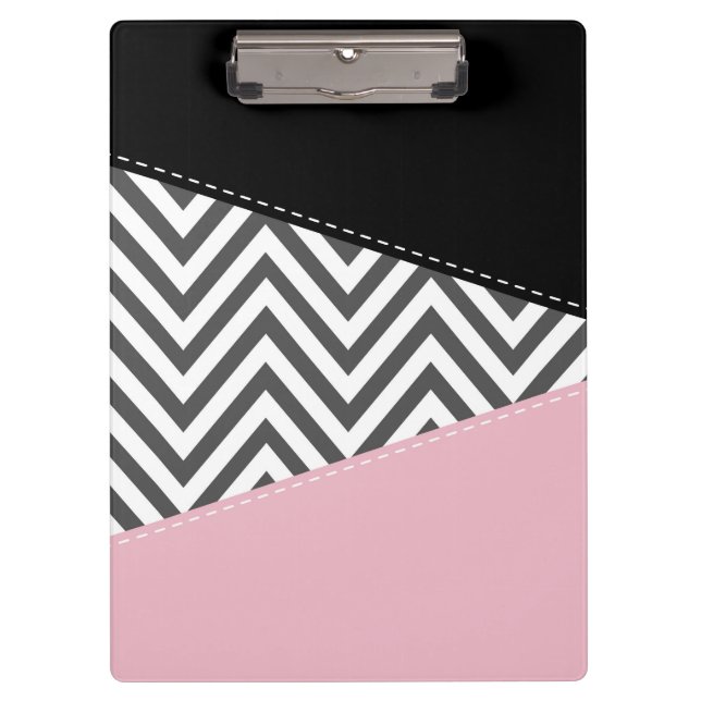 Grey Zigzag, Grey Chevron, Zigzag Pattern, Pink Clipboard (Front)