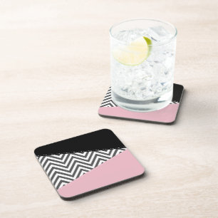 Grey Zigzag, Grey Chevron, Zigzag Pattern, Pink Coaster