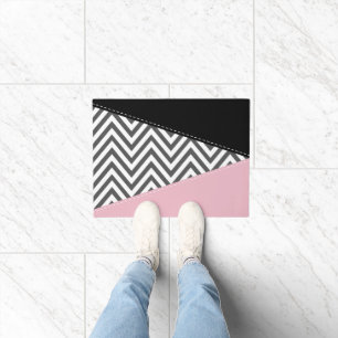 Grey Zigzag, Grey Chevron, Zigzag Pattern, Pink Doormat