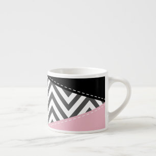Grey Zigzag, Grey Chevron, Zigzag Pattern, Pink Espresso Cup