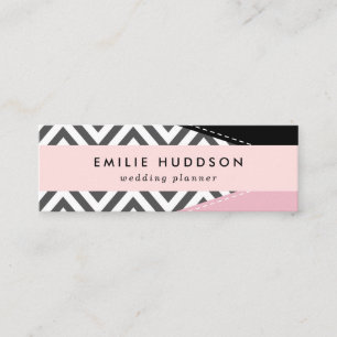 Grey Zigzag, Grey Chevron, Zigzag Pattern, Pink Mini Business Card