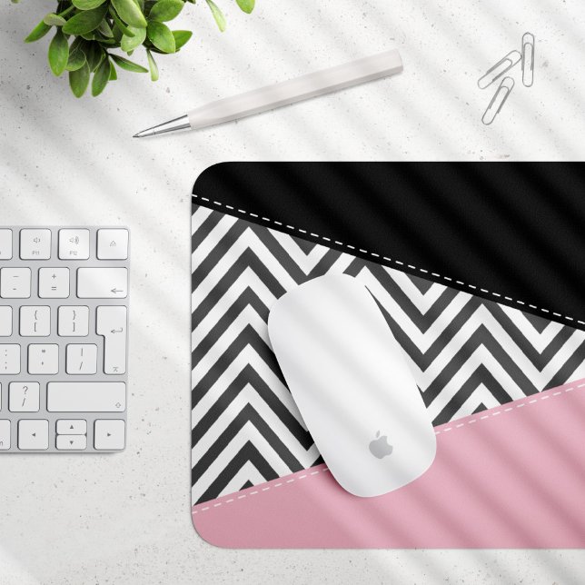 Grey Zigzag, Grey Chevron, Zigzag Pattern, Pink Mouse Pad (Creator Uploaded)