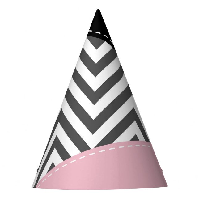 Grey Zigzag, Grey Chevron, Zigzag Pattern, Pink Party Hat (Front)