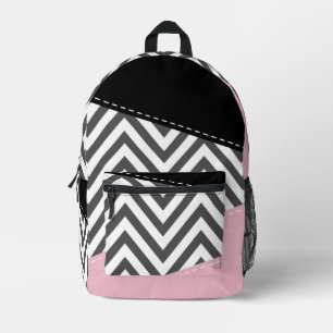 Grey Zigzag, Grey Chevron, Zigzag Pattern, Pink Printed Backpack