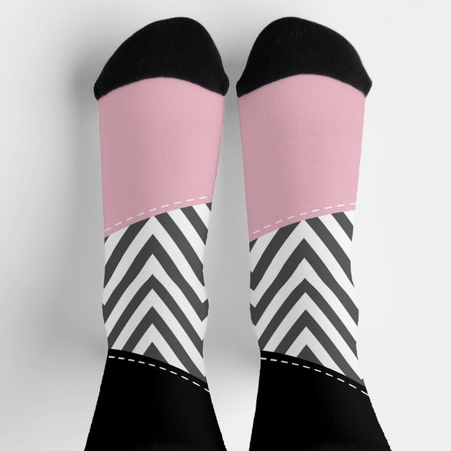 Grey Zigzag, Grey Chevron, Zigzag Pattern, Pink Socks (Top)