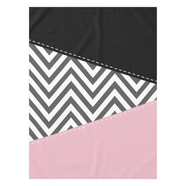Grey Zigzag, Grey Chevron, Zigzag Pattern, Pink Tablecloth (Front)