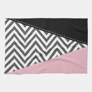 Grey Zigzag, Grey Chevron, Zigzag Pattern, Pink Tea Towel