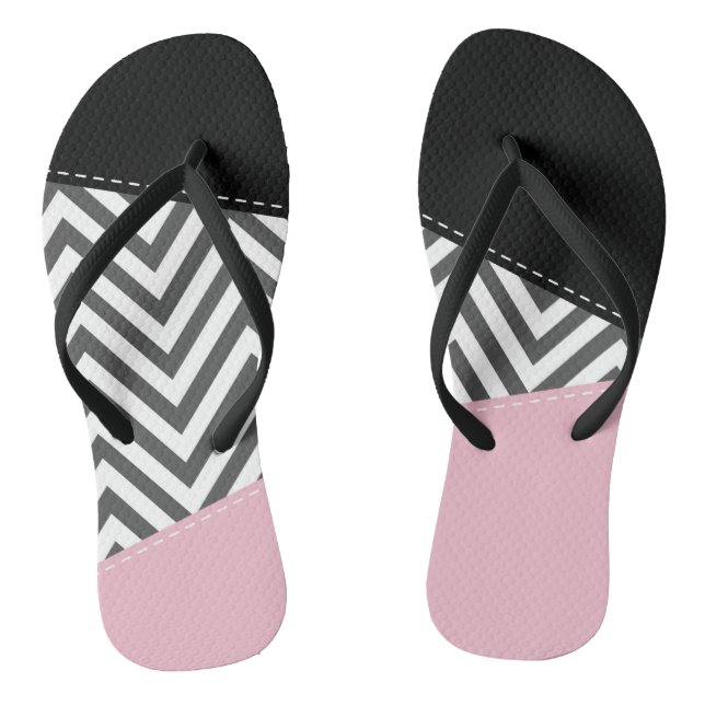 Grey Zigzag, Grey Chevron, Zigzag Pattern, Pink Thongs (Footbed)