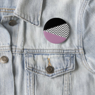 Grey Zigzag, Grey Chevron, Zigzag Pattern, Purple 6 Cm Round Badge