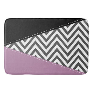 Grey Zigzag, Grey Chevron, Zigzag Pattern, Purple Bath Mat