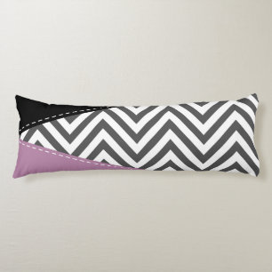 Grey Zigzag, Grey Chevron, Zigzag Pattern, Purple Body Cushion
