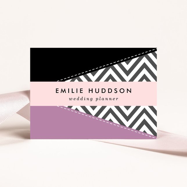 Grey Zigzag, Grey Chevron, Zigzag Pattern, Purple Business Card (Creator Uploaded)