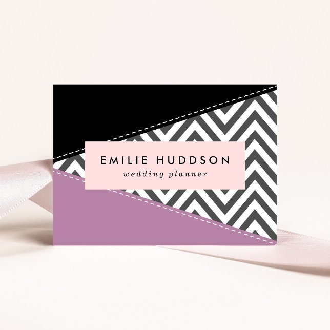 Grey Zigzag, Grey Chevron, Zigzag Pattern, Purple Business Card (Creator Uploaded)